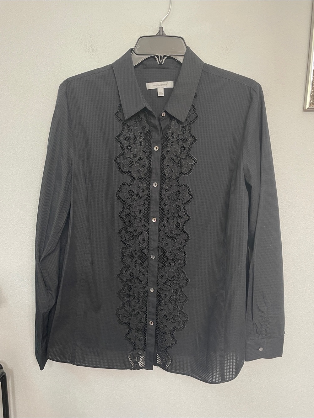 Classiques Entier Black Lace-Trim Button-Down Shirt L